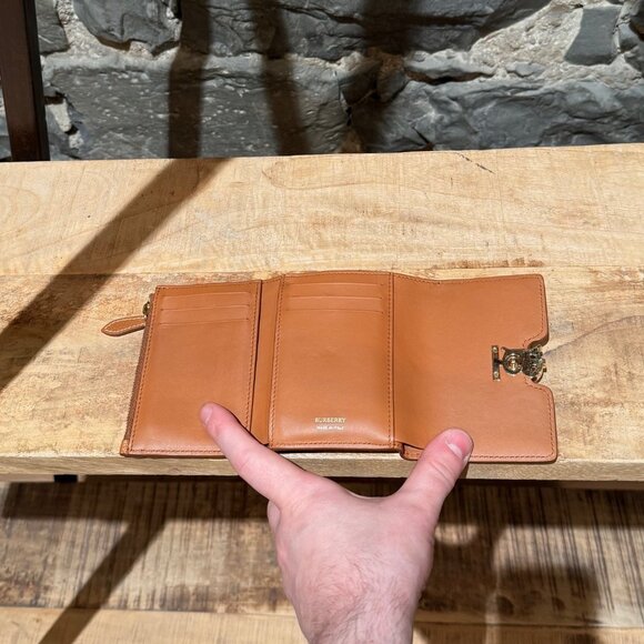 Burberry TB Compact Trifold Tan Grained Leather Wallet - Picture 6 of 16